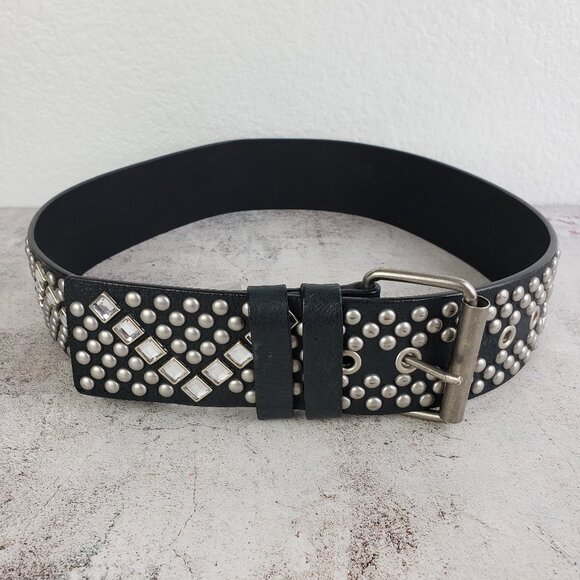 NWOT Vine & Thistle Genuine Leather Wide Belt Embellished Studded Crystals sz S main image 10